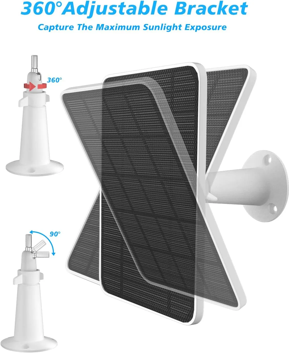 Solar Panel Charger Compatible with Arlo Pro 5S/Pro 4/Pro 3/Pro 3 Floodlight/Ultra/Ultra 2 Camera, 6V 4.5W Solar Panels Charging IP65 Weatherproof w/ 9.8ft Charging Cable Adjustable Wall Mount, 2 Pack