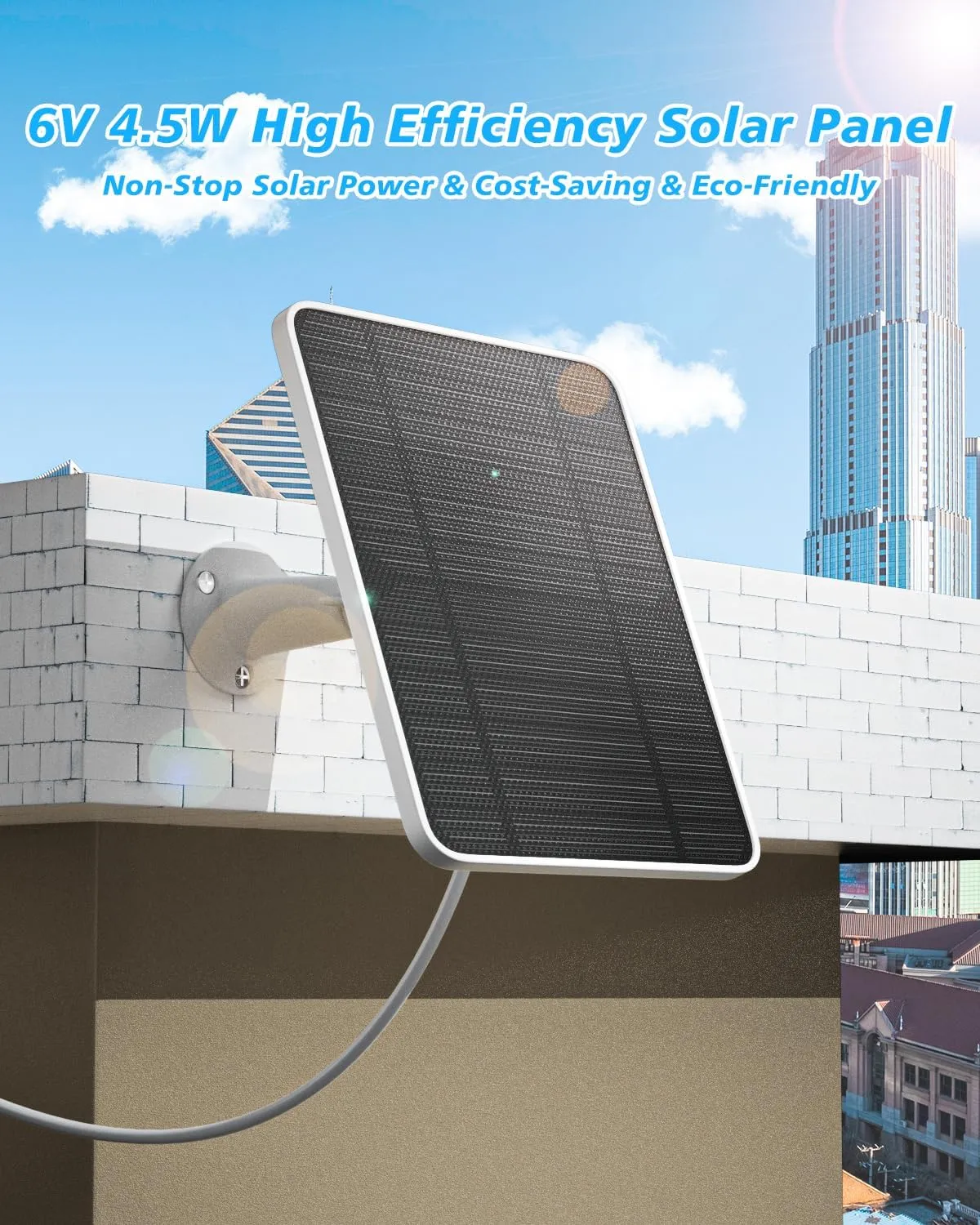 Solar Panel Charger Compatible with Arlo Pro 5S/Pro 4/Pro 3/Pro 3 Floodlight/Ultra/Ultra 2 Camera, 6V 4.5W Solar Panels Charging IP65 Weatherproof w/ 9.8ft Charging Cable Adjustable Wall Mount, 2 Pack