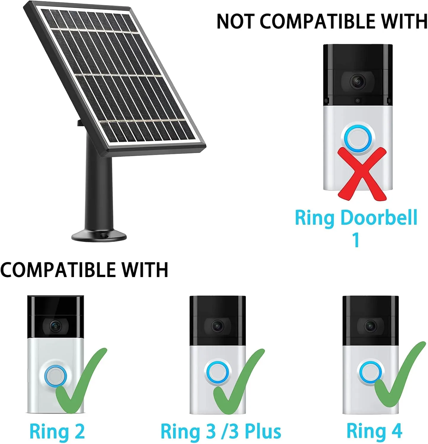 Solar Panel Compatible with Video Doorbell 2/3/3 Plus/4, Waterproof Charge Continuously,Includes Secure Wall Mount, 5.0M/16 ft Power Cable