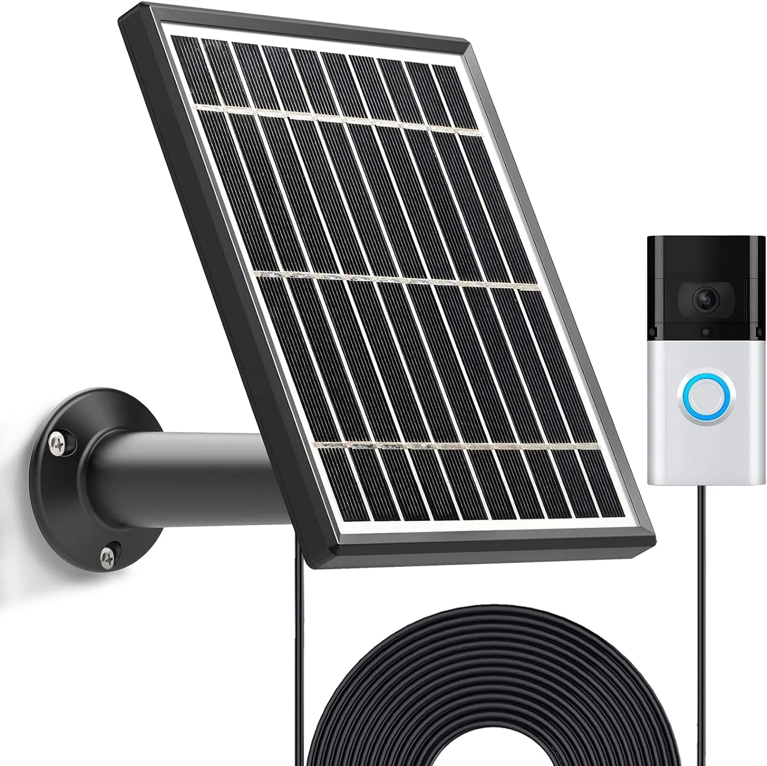 Solar Panel Compatible with Video Doorbell 2/3/3 Plus/4, Waterproof Charge Continuously,Includes Secure Wall Mount, 5.0M/16 ft Power Cable