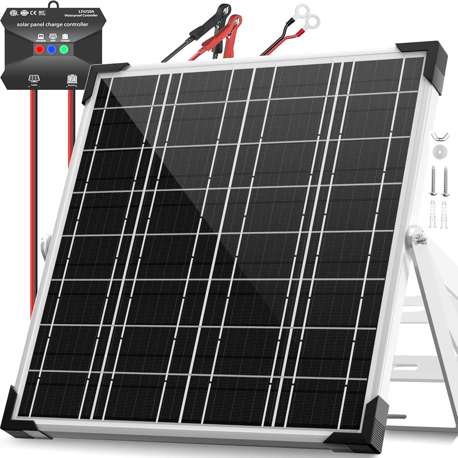 Solar Panel Kit 20W 12V, Solar Battery Trickle Charger Maintainer, Waterproof Solar Panel   Upgrade Charge Controller   Adjustable Mount Bracket for Boat RV Motorcycle Marine