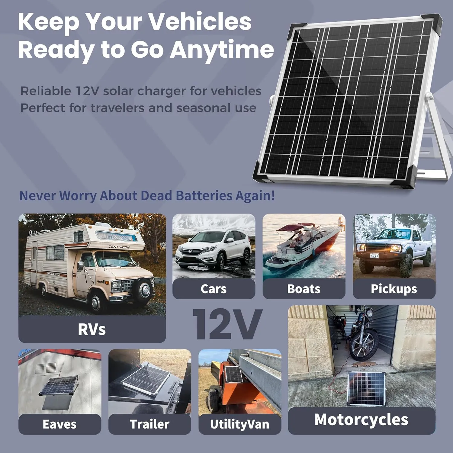 Solar Panel Kit 20W 12V, Solar Battery Trickle Charger Maintainer, Waterproof Solar Panel   Upgrade Charge Controller   Adjustable Mount Bracket for Boat RV Motorcycle Marine