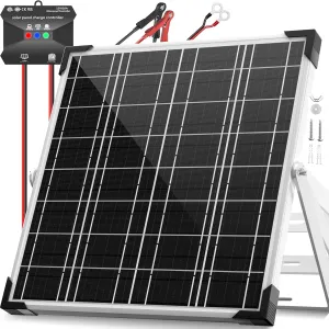 Solar Panel Kit 20W 12V, Solar Battery Trickle Charger Maintainer, Waterproof Solar Panel   Upgrade Charge Controller   Adjustable Mount Bracket for Boat RV Motorcycle Marine