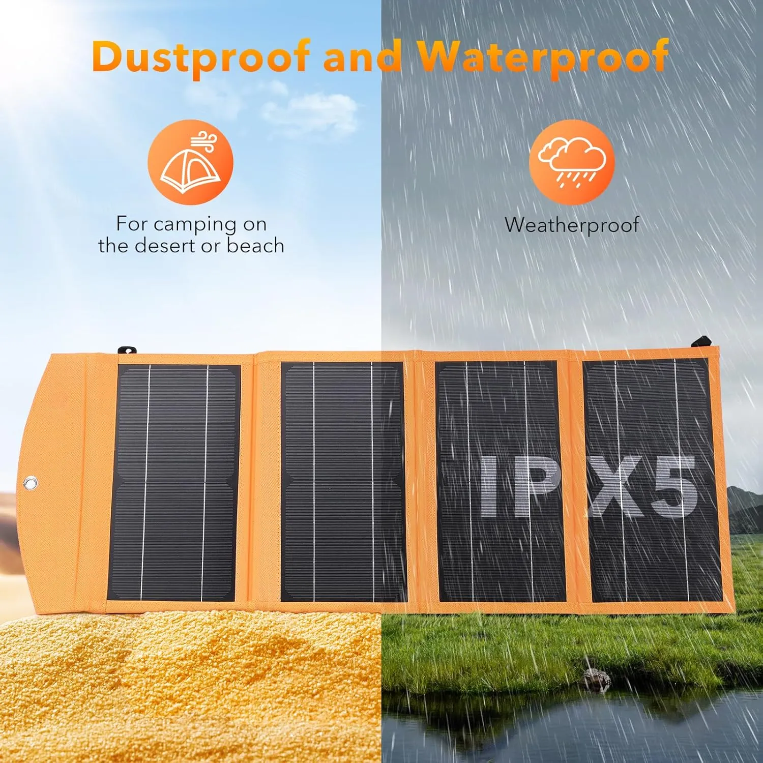 Solar Panels 30W Portable Foldable Solar Charger with 5V USB-A and USB-C Fast Charging Compatible with iPhone, iPad, Samsung, Power Banks, IPX5 Waterproof Perfect for Camping, Hiking, Outdoor