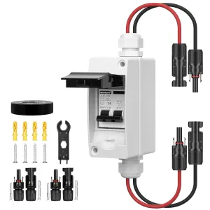 Solar Panels Disconnect Switch 20Amp DC Solar Shut Off Switch 1000V 2 Poles Outdoor Small Miniature Circuit Breaker Box, IP65 Waterproof UV-Proof for PV Homes