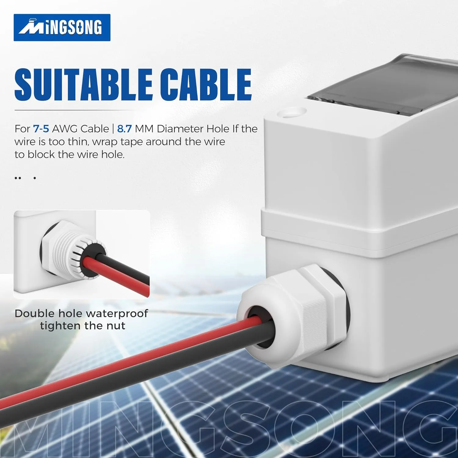 Solar Panels Disconnect Switch 20Amp DC Solar Shut Off Switch 1000V 2 Poles Outdoor Small Miniature Circuit Breaker Box, IP65 Waterproof UV-Proof for PV Homes