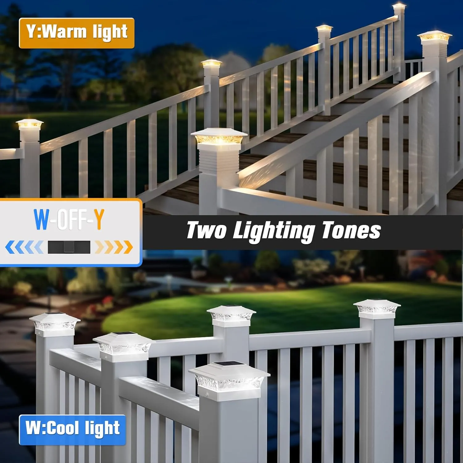 Solar Post Cap Lights Outdoor 12pack, Waterproof Solar Powered Deck Fence Post Lights Fit 4x4 Wood/Vinyl Posts, White Vinyl Fence Post Lights with Warm/Cool White for Garden Patio Porch Deck