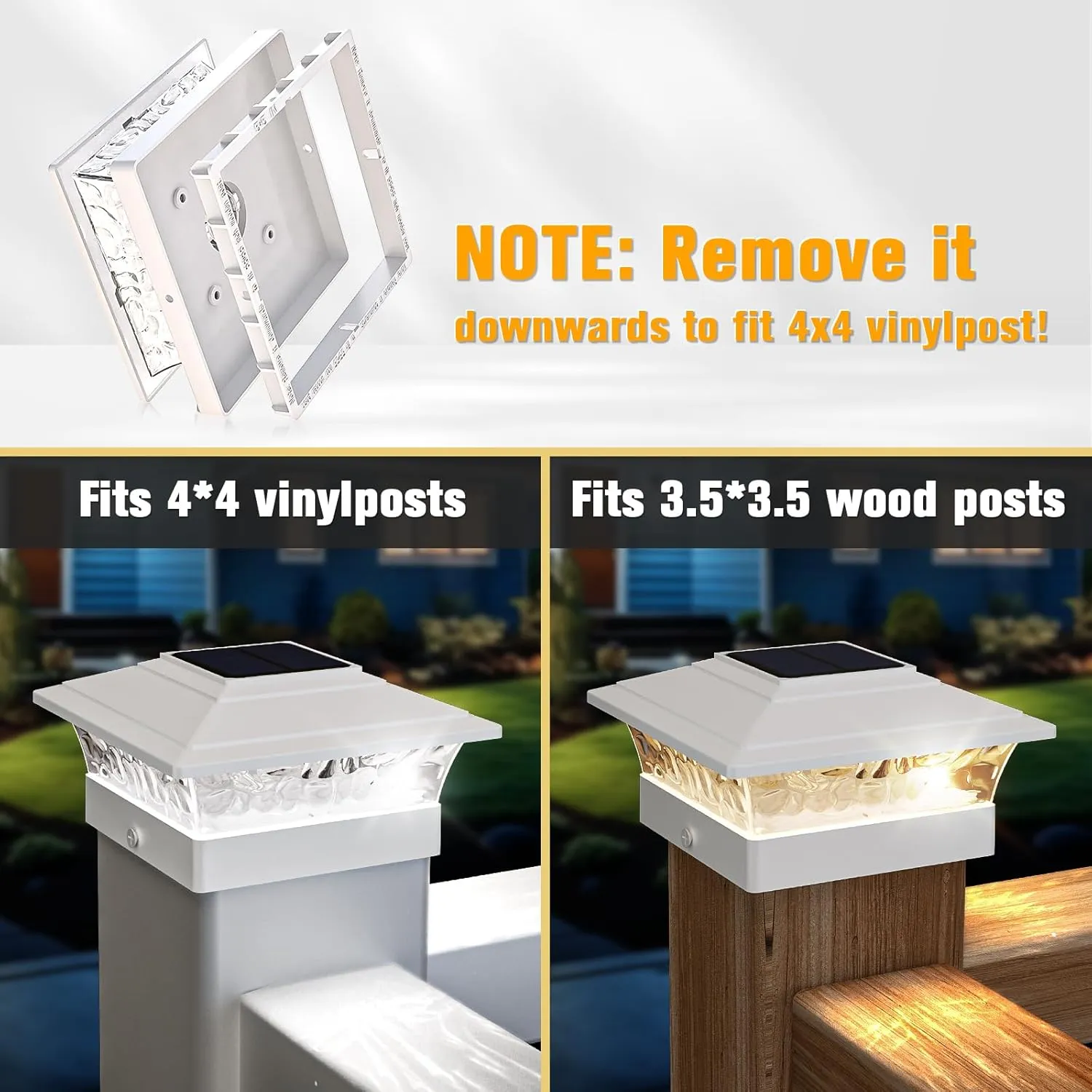 Solar Post Cap Lights Outdoor 12pack, Waterproof Solar Powered Deck Fence Post Lights Fit 4x4 Wood/Vinyl Posts, White Vinyl Fence Post Lights with Warm/Cool White for Garden Patio Porch Deck