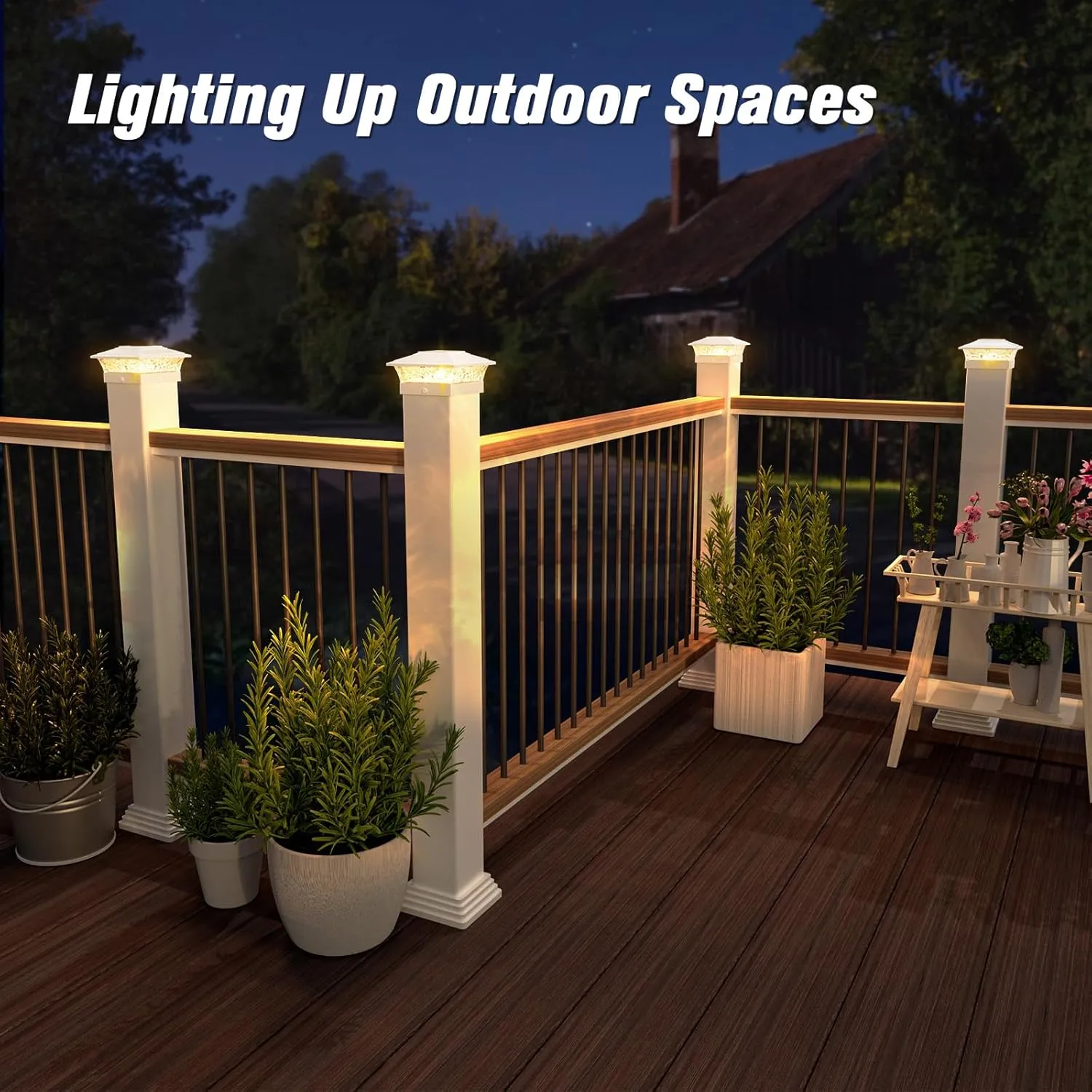 Solar Post Cap Lights Outdoor 12pack, Waterproof Solar Powered Deck Fence Post Lights Fit 4x4 Wood/Vinyl Posts, White Vinyl Fence Post Lights with Warm/Cool White for Garden Patio Porch Deck