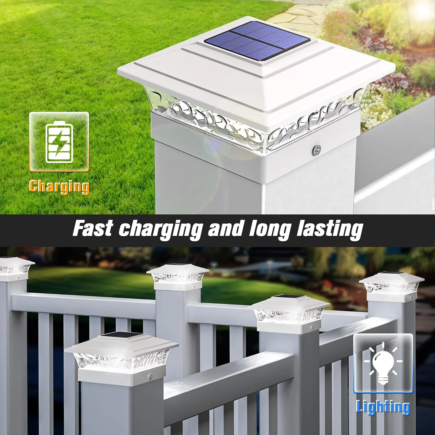 Solar Post Cap Lights Outdoor 12pack, Waterproof Solar Powered Deck Fence Post Lights Fit 4x4 Wood/Vinyl Posts, White Vinyl Fence Post Lights with Warm/Cool White for Garden Patio Porch Deck