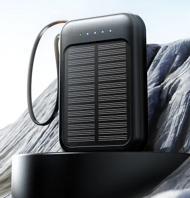 Solar Power Bank 20000mAh Super Fast Charging Compact Portable Built-in 4 Cable High Capacity External Battery With Led Light