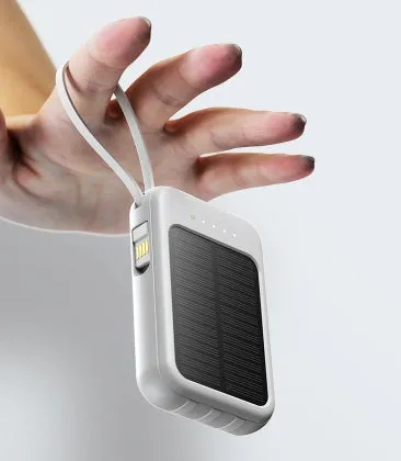 Solar Power Bank 20000mAh Super Fast Charging Compact Portable Built-in 4 Cable High Capacity External Battery With Led Light
