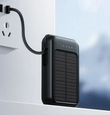 Solar Power Bank 20000mAh Super Fast Charging Compact Portable Built-in 4 Cable High Capacity External Battery With Led Light