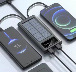 Solar Power Bank Built in 4 Cables Portable Charger