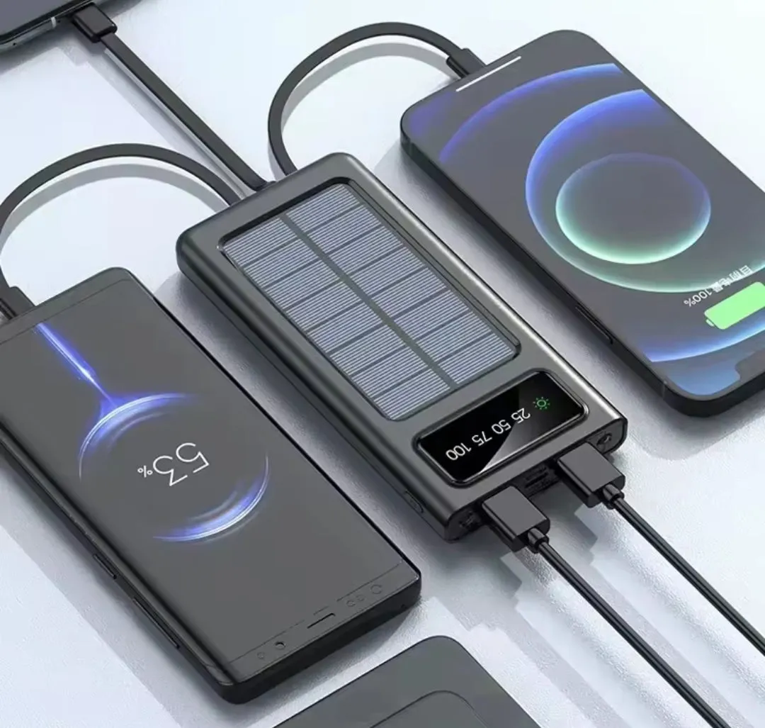 Solar Power Bank Built in 4 Cables Portable Charger
