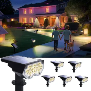 Solar Power Spotlight Outdoor Waterproof Landscape LED Accent Lighting for Yard, Tree, Plants, Walls, Path, Garden, Statues, Adjustable Brightness,Dusk to Dawn Long Lasting 6 Pack Warm White