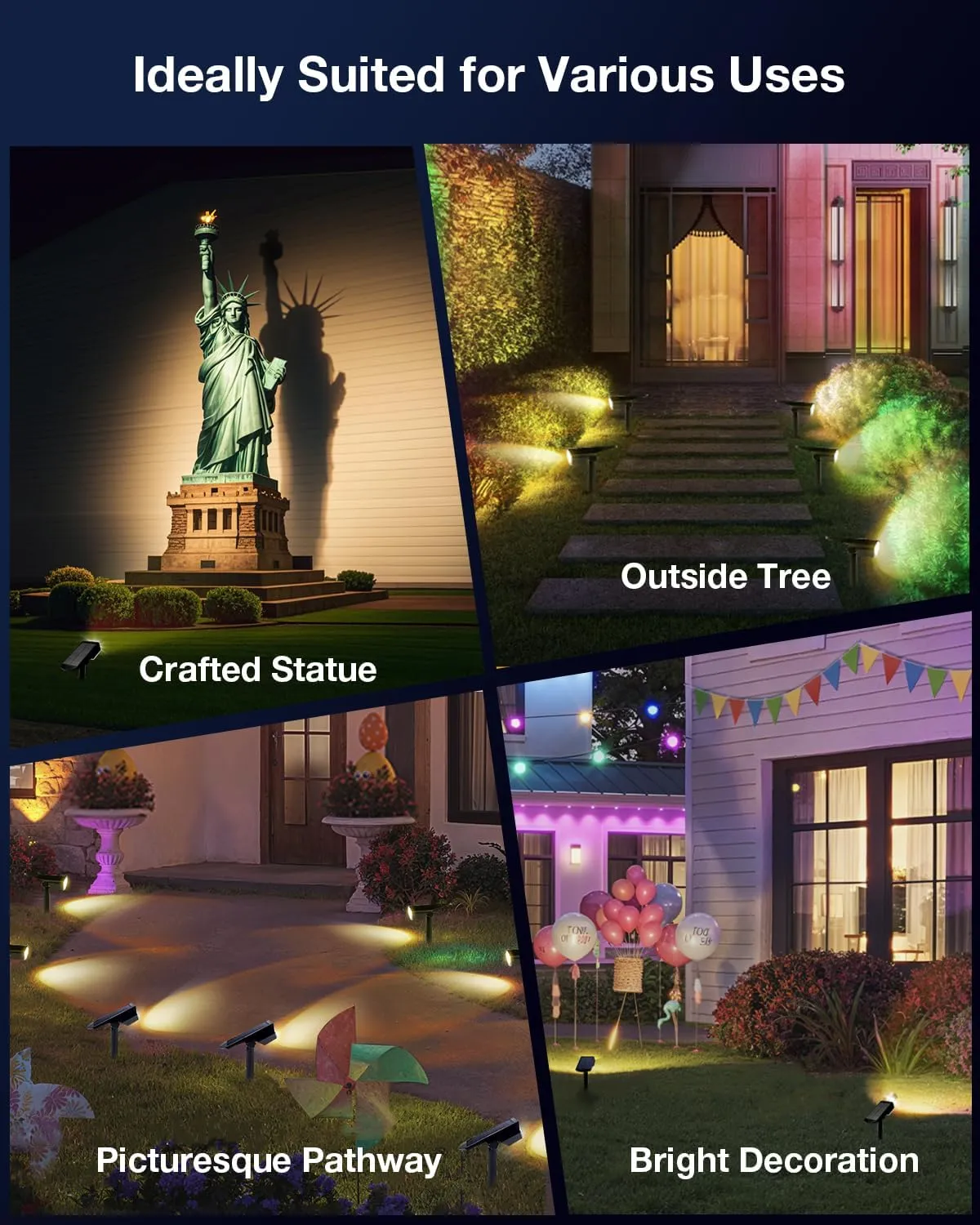 Solar Power Spotlight Outdoor Waterproof Landscape LED Accent Lighting for Yard, Tree, Plants, Walls, Path, Garden, Statues, Adjustable Brightness,Dusk to Dawn Long Lasting 6 Pack Warm White