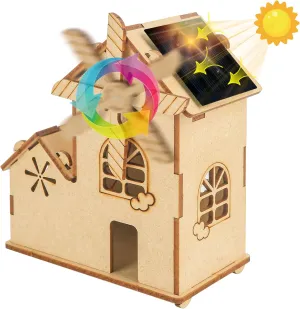 Solar Powered 3D Puzzle House STEM Kit - DIY Wooden Science Toy for Kids Ages 8-12, Solar Model Construction Craft Kit with Windmill, Educational STEM Toy Kit & Science Craft for Children