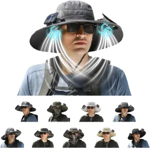 Solar-Powered Cooling Hat with Dua USB-Rechargeable Fans Protection for Fishing/Camping/Beach Waterproof Unisex Outdoor Gear