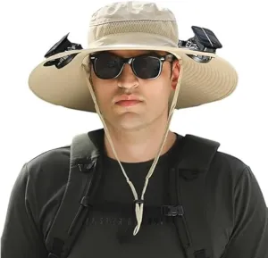 Solar Powered Fan Hat for Men, Outdoor Wide Brim Hat with Fans Solar Power, UPF 50 , Removable & USB Charging Fan