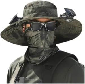 Solar Powered Fan Hat for Men,Wide Brim Solar Fan Hat Outdoor Fishing