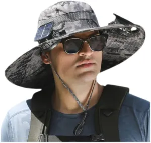 Solar Powered Fan Hat for Men,Wide Brim Solar Fan Hat Outdoor Fishing