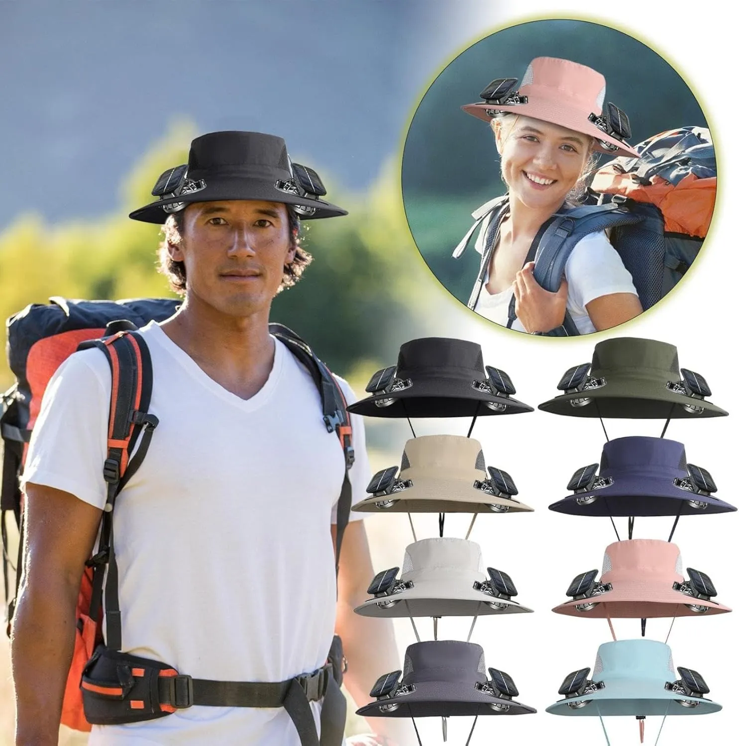 Solar Powered Fan Hat, Outdoor Solar Fan Hat for Men & Women, Wide Brim Mens Sun Hats with Fan for Outdoor