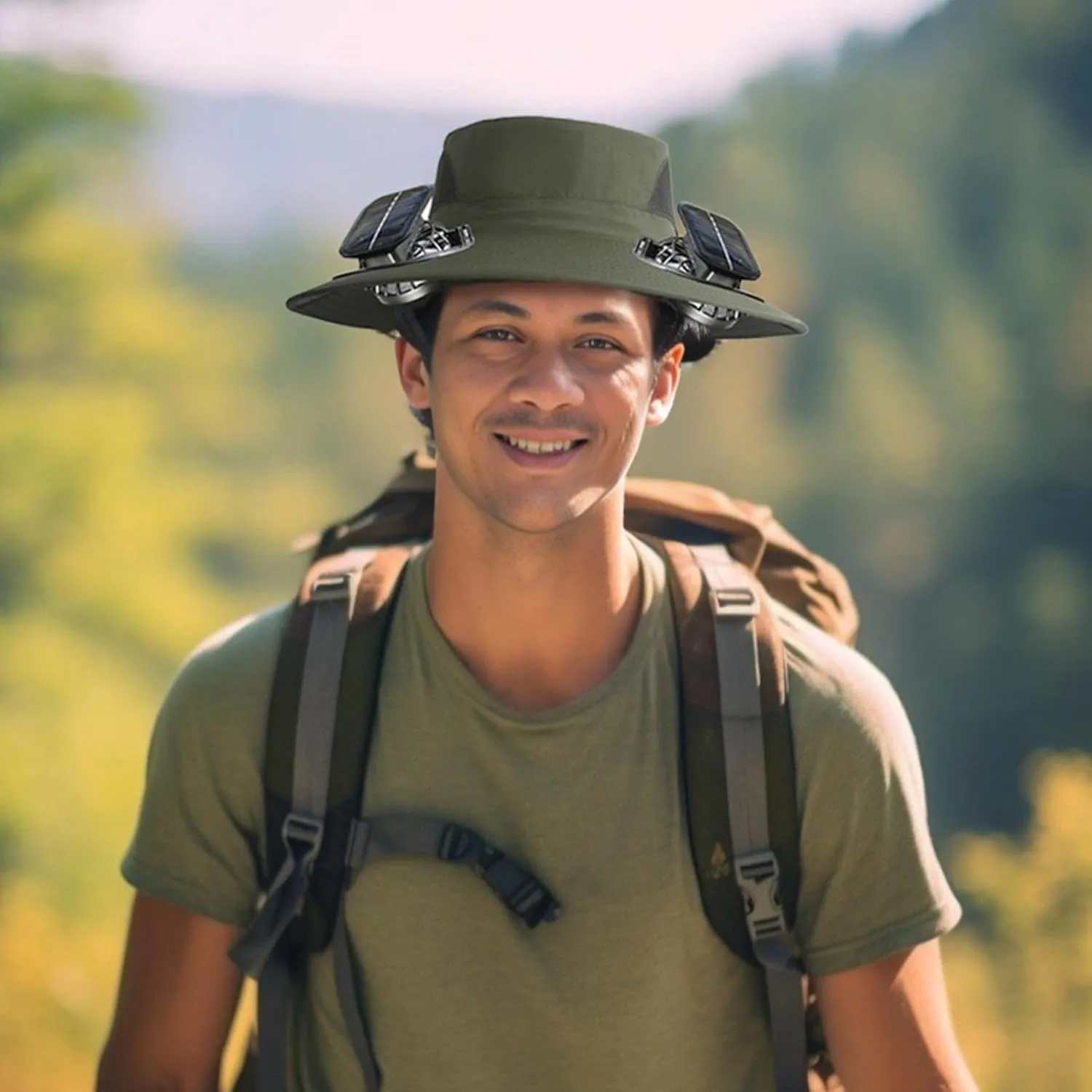 Solar Powered Fan Hat, Outdoor Solar Fan Hat for Men & Women, Wide Brim Mens Sun Hats with Fan for Outdoor