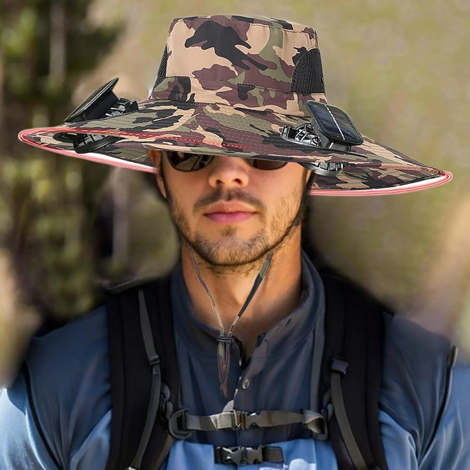 Solar Powered Fan Hat Wide Brim Solar Fan Sun Hats with 2 Solar Fan Fishing Hat - Removable & USB Charging Fan