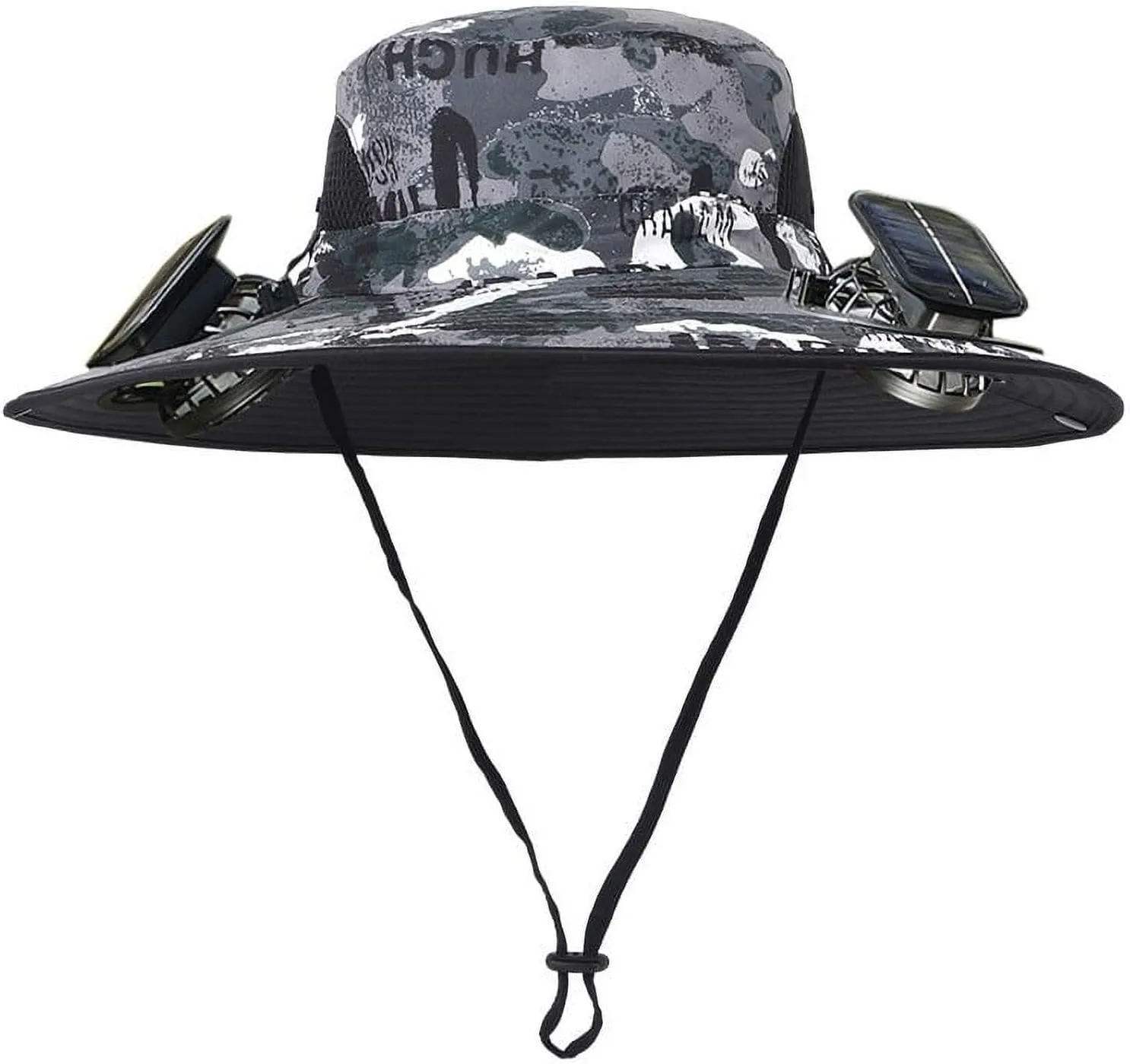 Solar Powered Fan Hat with Wide Brim, USB Rechargeable Cooling Sun Hat for Men Women, Outdoor Fishing Black