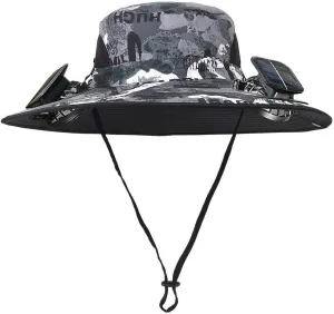Solar Powered Fan Hat with Wide Brim, USB Rechargeable Cooling Sun Hat for Men Women, Outdoor Fishing Black