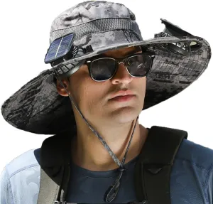 Solar Powered FanHat, Solar Fan Hat with Fans Solar Power, Outdoor Wide Brim Sun Hat with Solars Fan