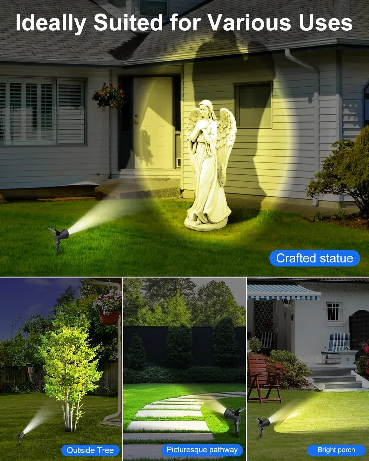 Solar Powered Spotlights Outdoor Waterproof Sunset Spot LED Lights Ultra Bright for Tree, Flag, Lawn, Statue, Pool, Garden, House, Wall, Yard, Path Outdoor Landscape Uplighting 4 Pack Warm White
