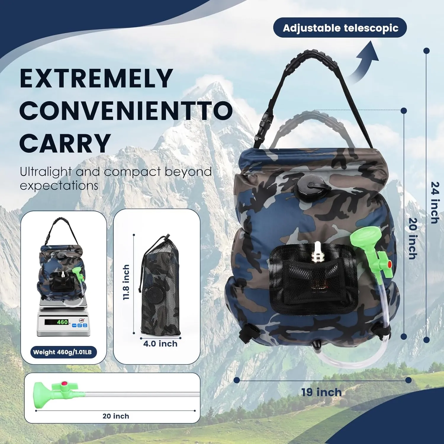 Solar Shower Bag, Portable Solar Shower for Camping, 5 Gallons/20L Camping Shower Bag with Removable Hose and On-Off Switchable Shower Head, Portable Shower for Camping, Hiking, Beach Swimming