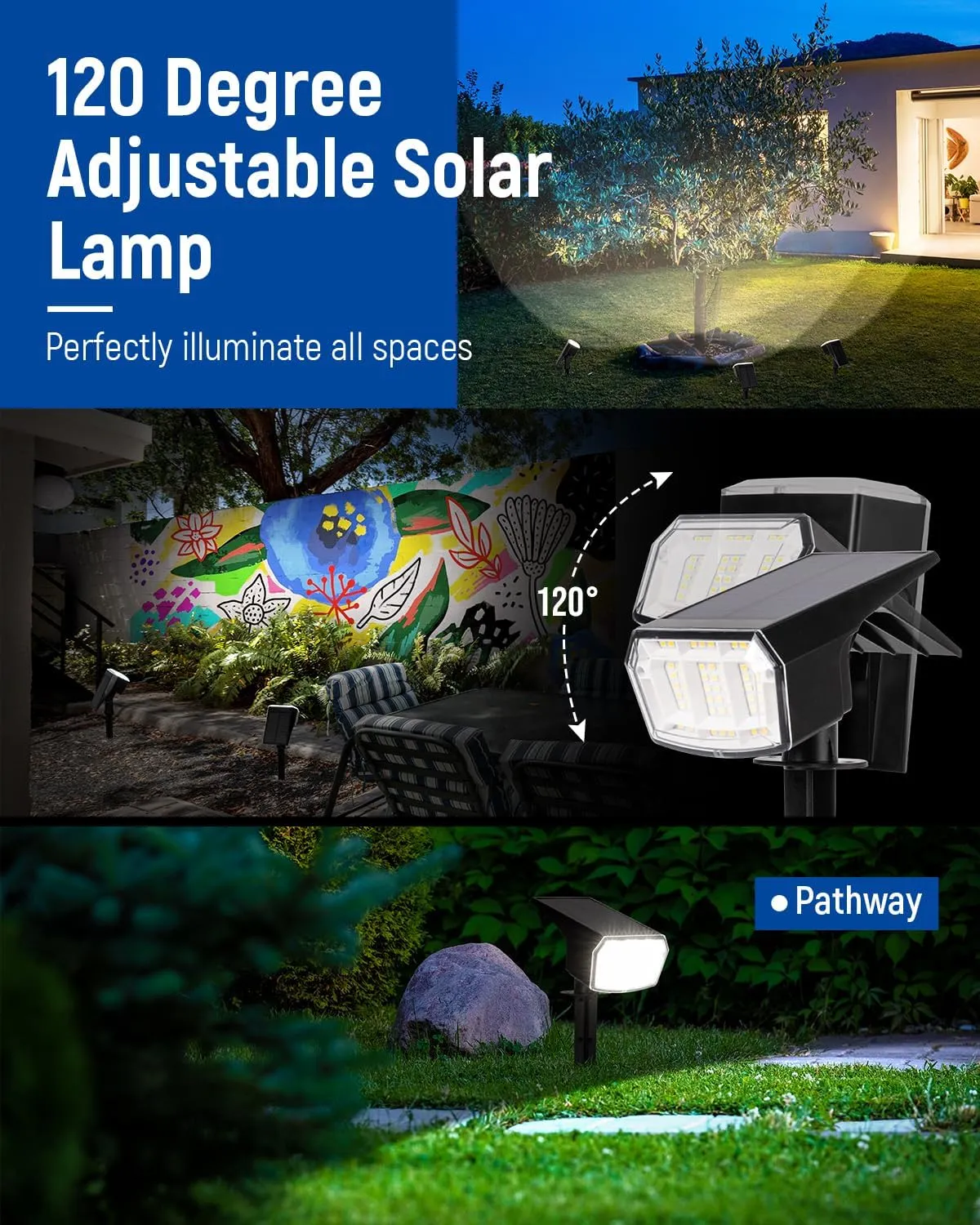 Solar Spot Lights Outdoor 63 LED 3 Lighting,Waterproof IP65 Modes Spotlights for Outside House Yard Garden Landscape Lights 4 Pack (Natural Lihgt)