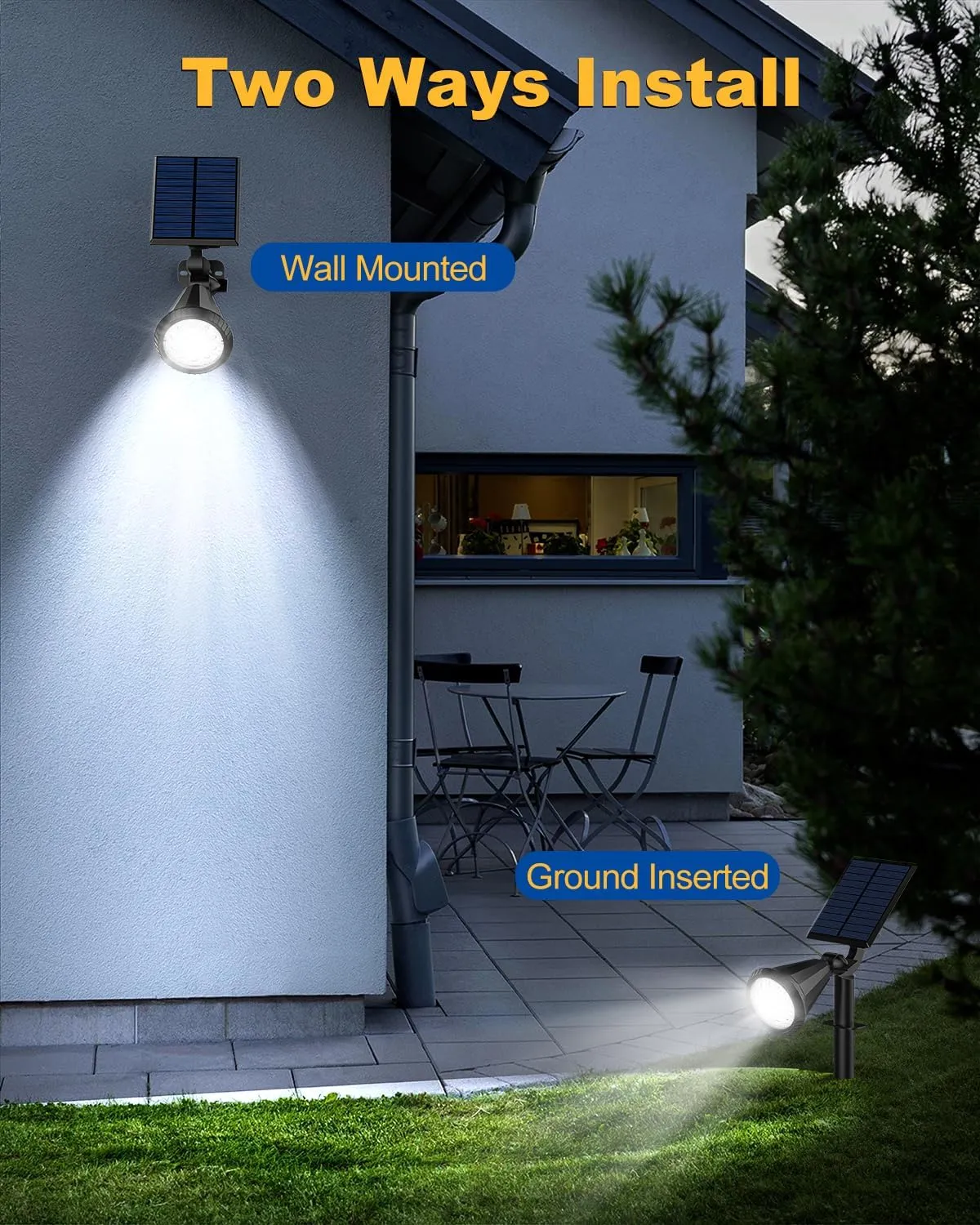 Solar Spot Lights Outdoor, 8 Pack Outdoor Solar Lights for Yard, 4 Lighting Mode Solar Landscape Spotlights with Auto On/Off, 2-in-1 Waterproof Wall Lights for Garden, Walkway (Cool White)