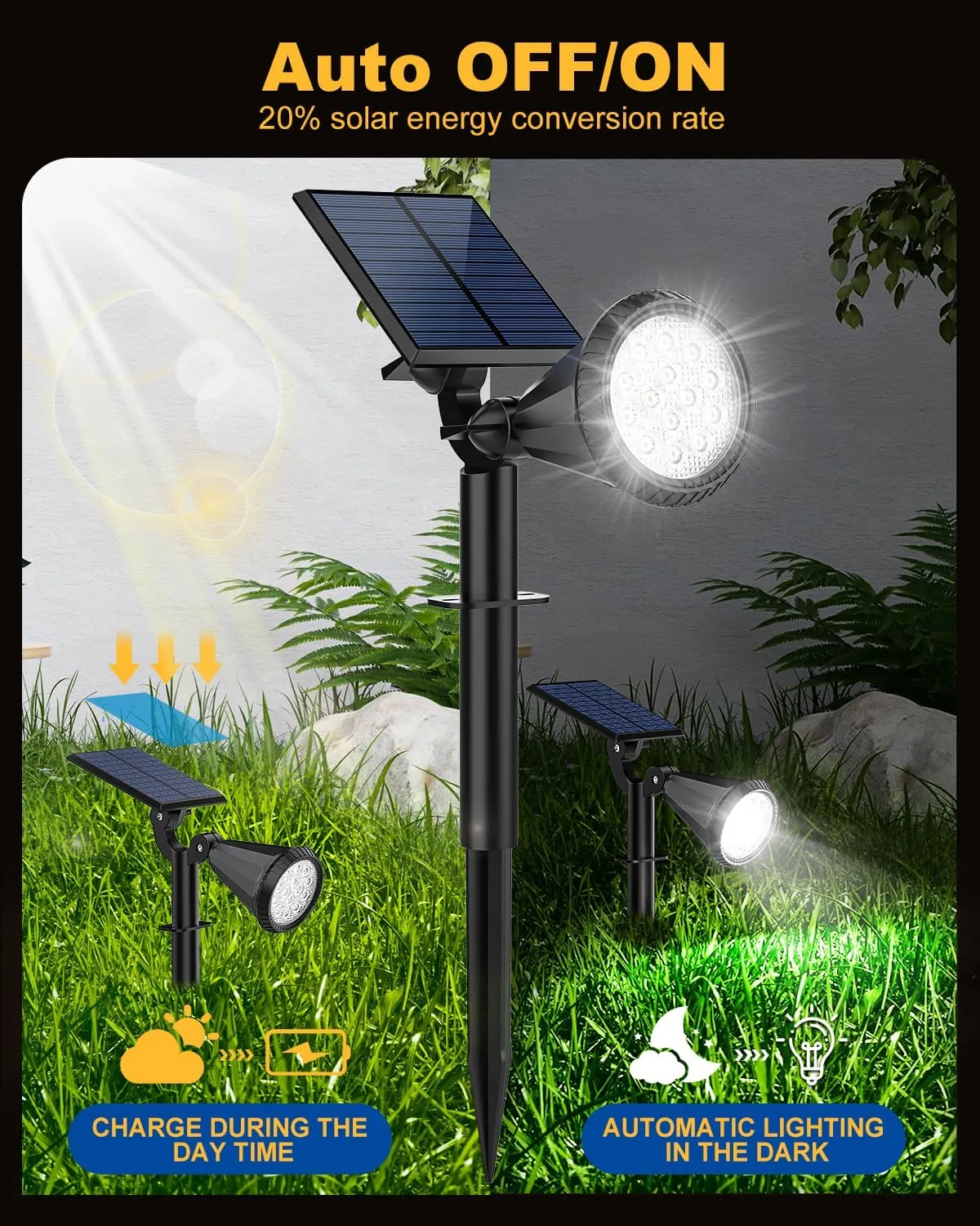 Solar Spot Lights Outdoor, 8 Pack Outdoor Solar Lights for Yard, 4 Lighting Mode Solar Landscape Spotlights with Auto On/Off, 2-in-1 Waterproof Wall Lights for Garden, Walkway (Cool White)