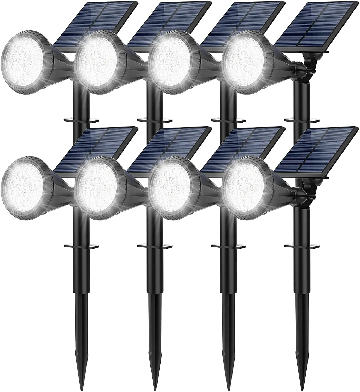 Solar Spot Lights Outdoor, 8 Pack Outdoor Solar Lights for Yard, 4 Lighting Mode Solar Landscape Spotlights with Auto On/Off, 2-in-1 Waterproof Wall Lights for Garden, Walkway (Cool White)