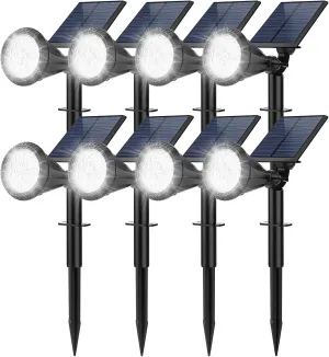 Solar Spot Lights Outdoor, 8 Pack Outdoor Solar Lights for Yard, 4 Lighting Mode Solar Landscape Spotlights with Auto On/Off, 2-in-1 Waterproof Wall Lights for Garden, Walkway (Cool White)