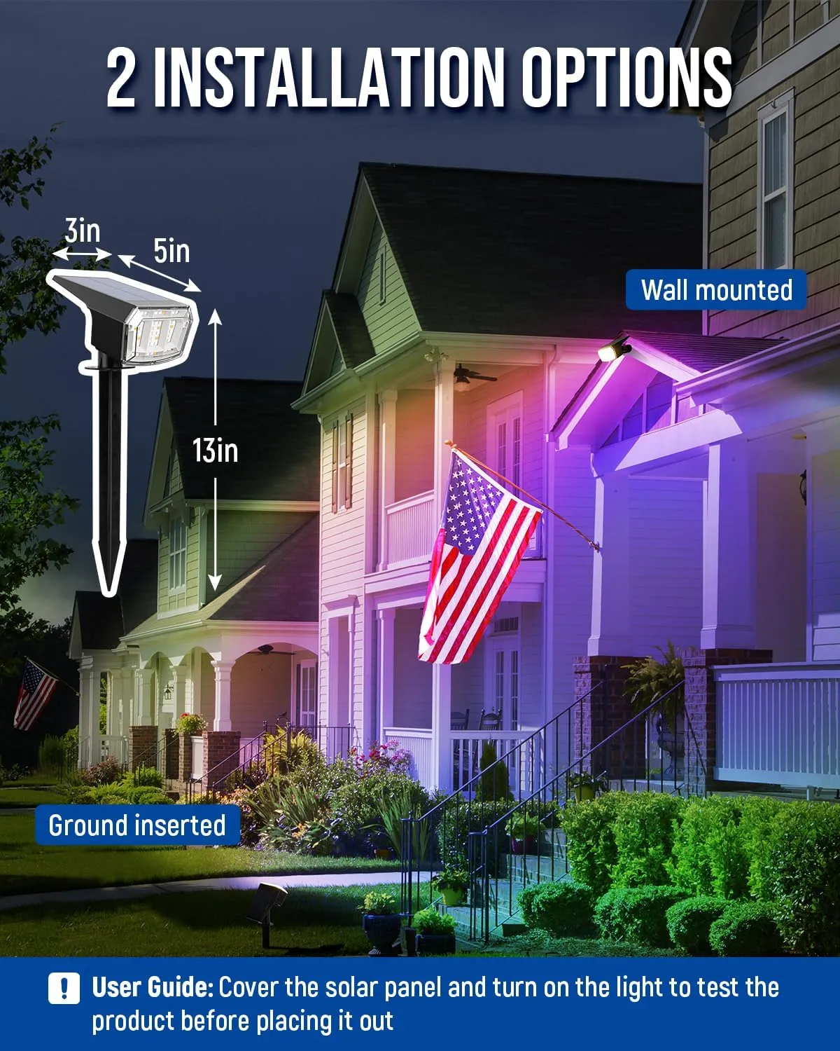 Solar Spot Lights Outdoor, 9 Lighting Modes RGB, Solar Lights Outdoor Waterproof IP65, 63 LED Landscape Spotlights for Holiday Decorations