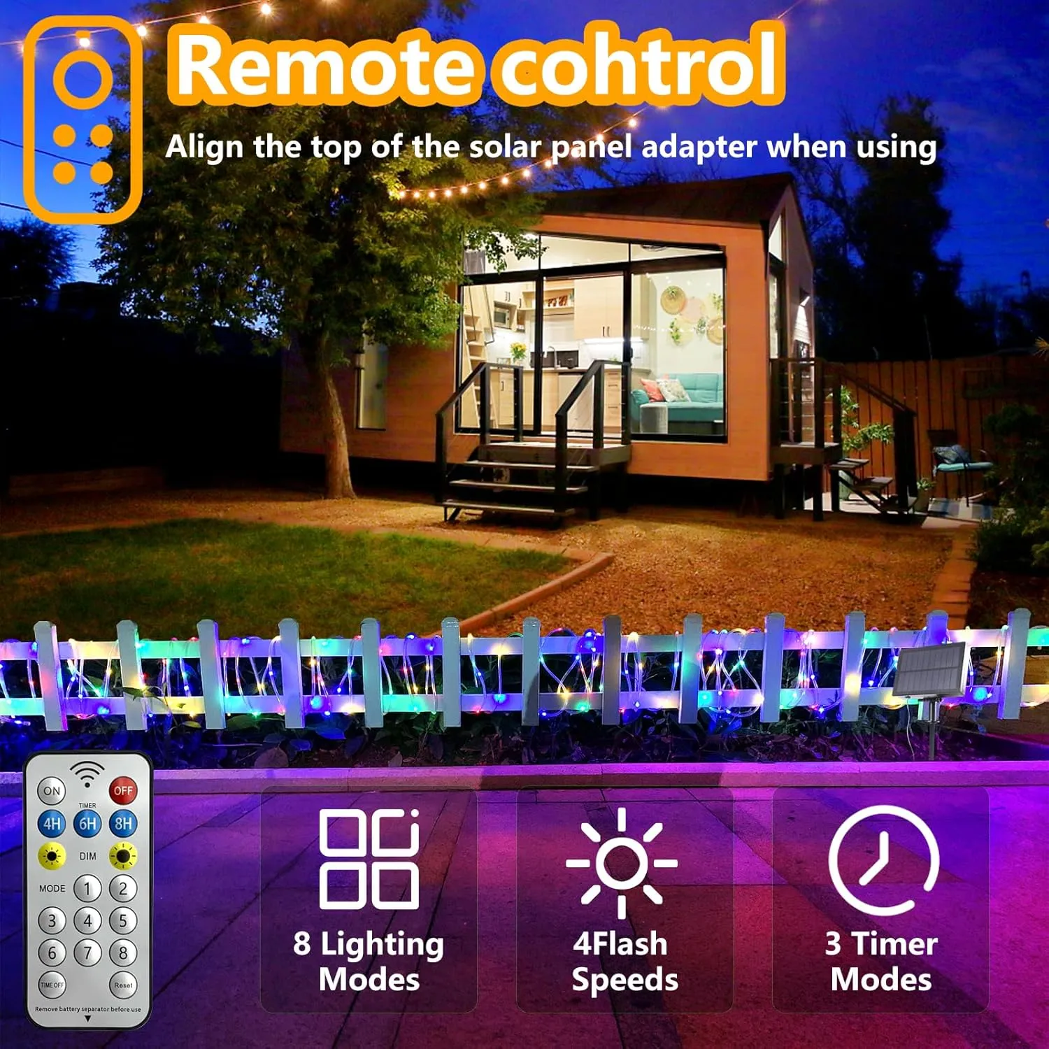 Solar String Lights Outdoor Waterproof, 66ft 200 LED Rope Lights USB & Solar Powered, 8 Modes Multicolor Fairy Lights with Remote for Christmas Garden Patio Deck Tree Pool Trampoline Wedding