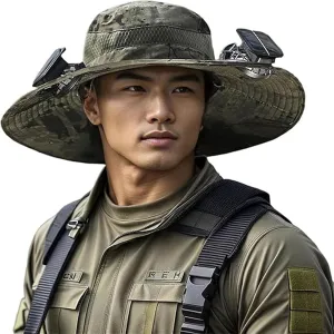 Sombrero with Ventilator Solar, Solar Powered Fan Hat, Wide Brim Outdoor Fishing Hat with Fan and Long Battery Life