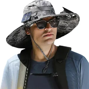 Sombrero with Ventilator Solar, Solar Powered Fan Hat, Wide Brim Outdoor Fishing Hat with Fan and Long Battery Life
