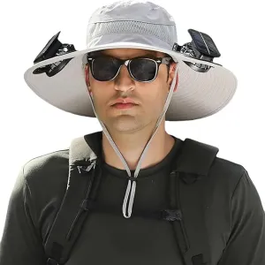 Sombrero with Ventilator Solar, Solar Powered Fan Hat, Wide Brim Outdoor Fishing Hat with Fan and Long Battery Life