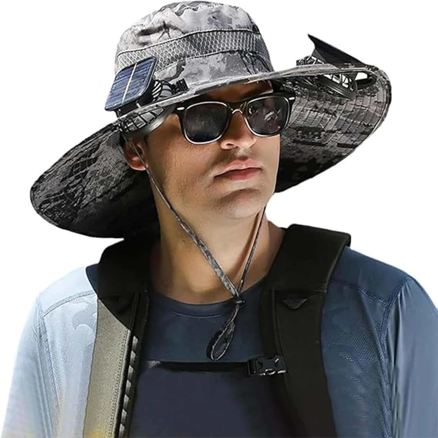 Sombrero with Ventilator Solar, Solar Powered Fan Hat, Wide Brim Outdoor Fishing Hat with Fan and Long Battery Life