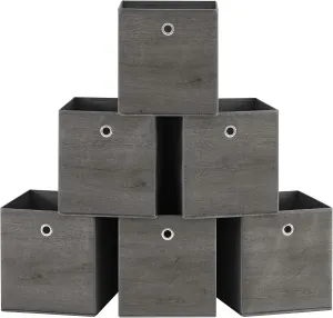 SONGMICS Storage Cubes, Set of 6 Storage Bins with Handles, Foldable Oxford Fabric and Non-Woven Fabric Storage Boxes, 10.2 x 10.2 x 11 Inches, Fit Cube Storage Unit, Misty Gray URFB126G01