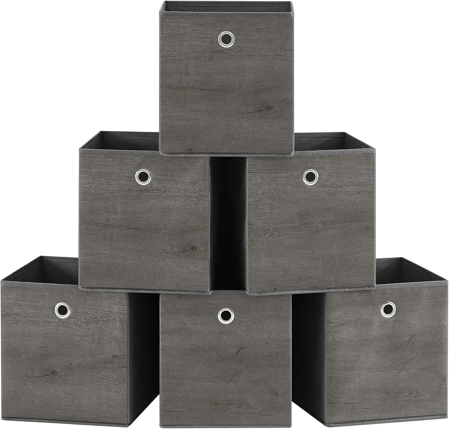SONGMICS Storage Cubes, Set of 6 Storage Bins with Handles, Foldable Oxford Fabric and Non-Woven Fabric Storage Boxes, 10.2 x 10.2 x 11 Inches, Fit Cube Storage Unit, Misty Gray URFB126G01