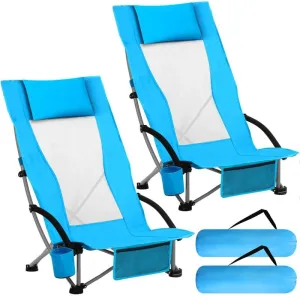 Spiareal 2 Pack Folding Beach Chair for Adults Portable Backpack High Back Chair 300lbs Heavy Duty Lightweight High Back with Headrest Cup Holder Carry Bag for Picnic Camping Fishing