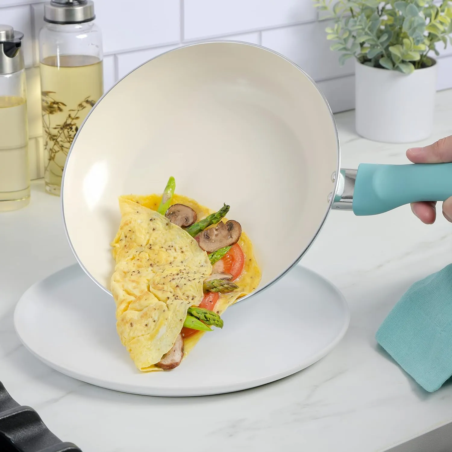 Spice by Tia Mowry Savory Saffron 16-Piece Healthy Nonstick Ceramic Cookware Set - Aqua Blue