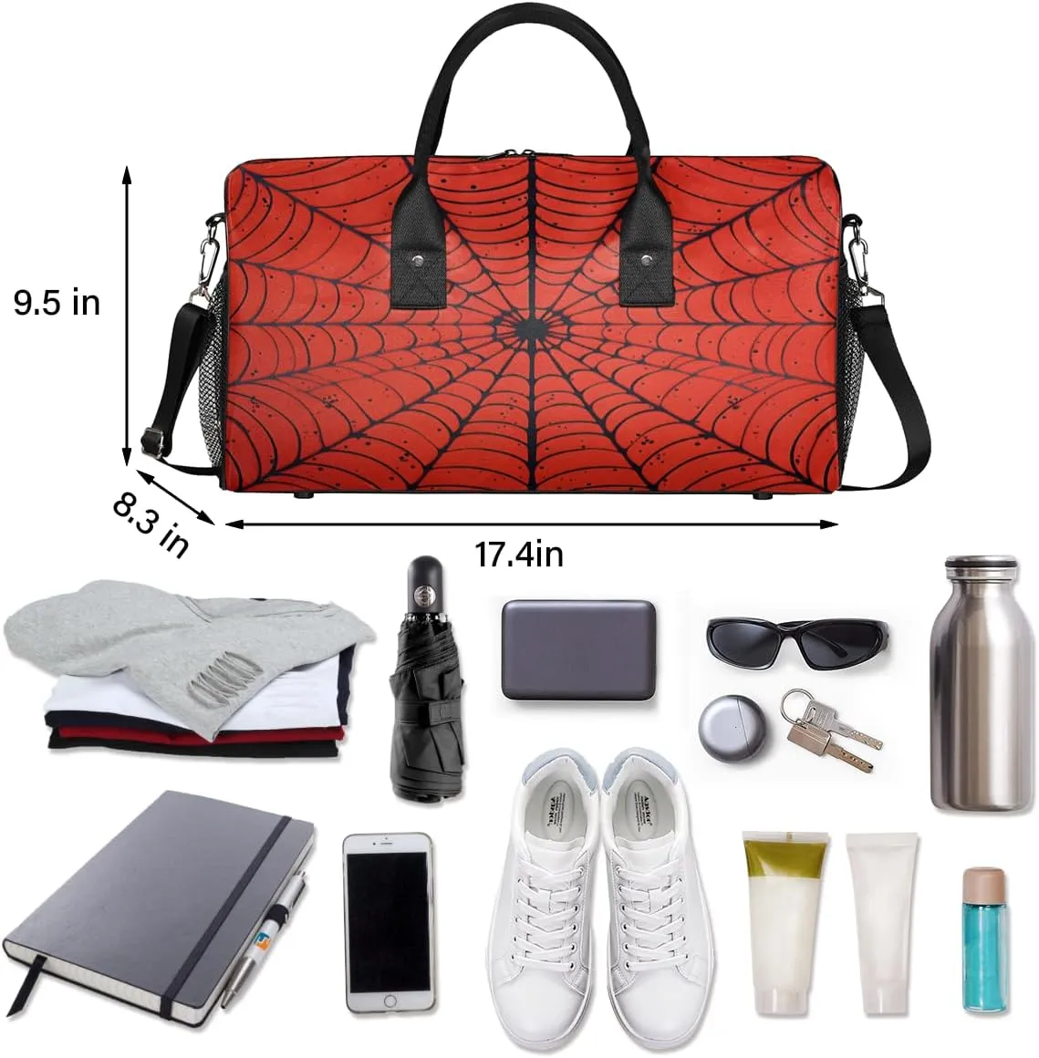 Spiders Web Travel Duffle Bag for Women Men Foldable Waterproof Weekender Bag Carry on Tote for Overnight Sports Gym Halloween Black and Red